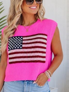 QUEEN OF SPARKLES Hot Pink Beaded Flag Tank